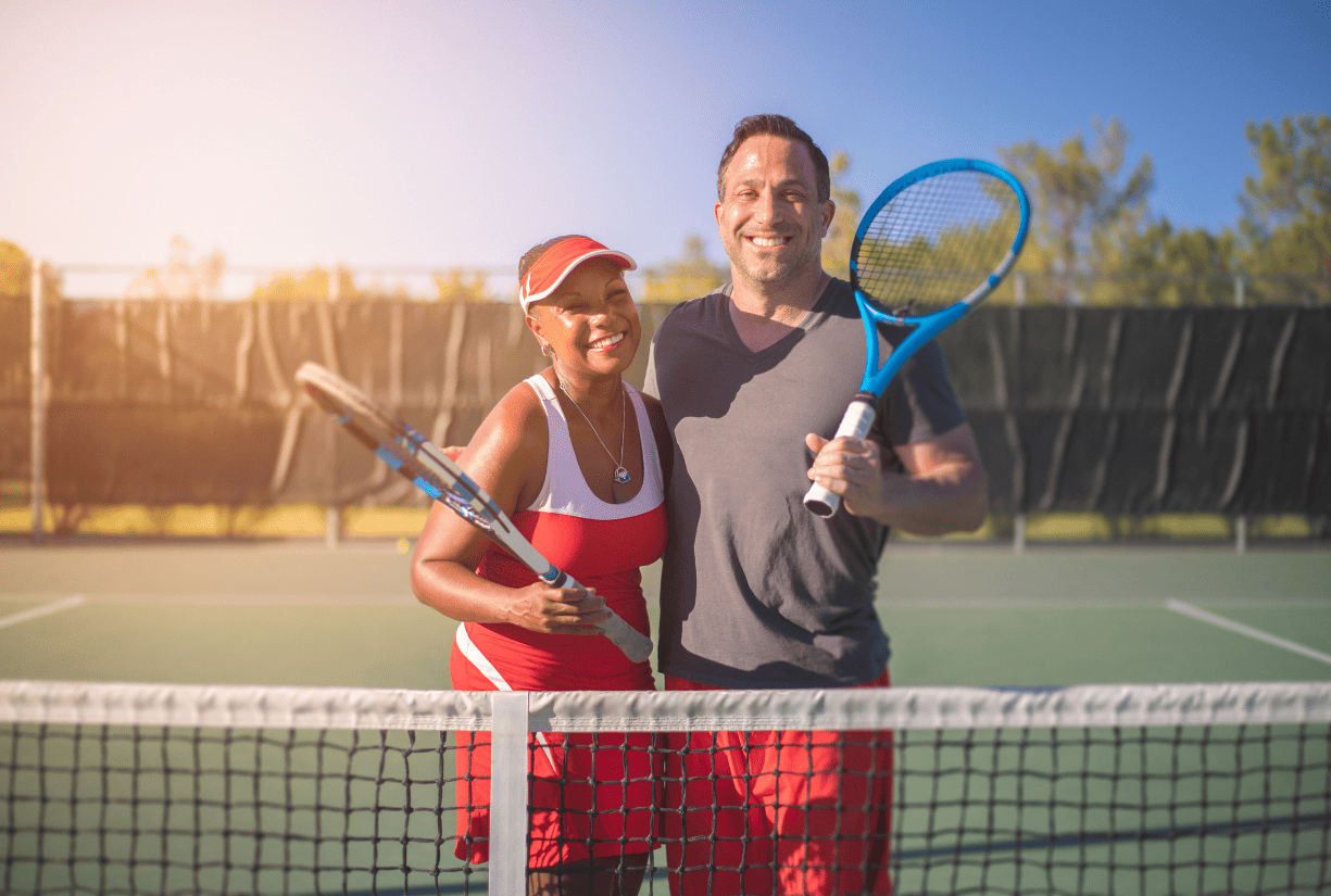 couple on tennis court